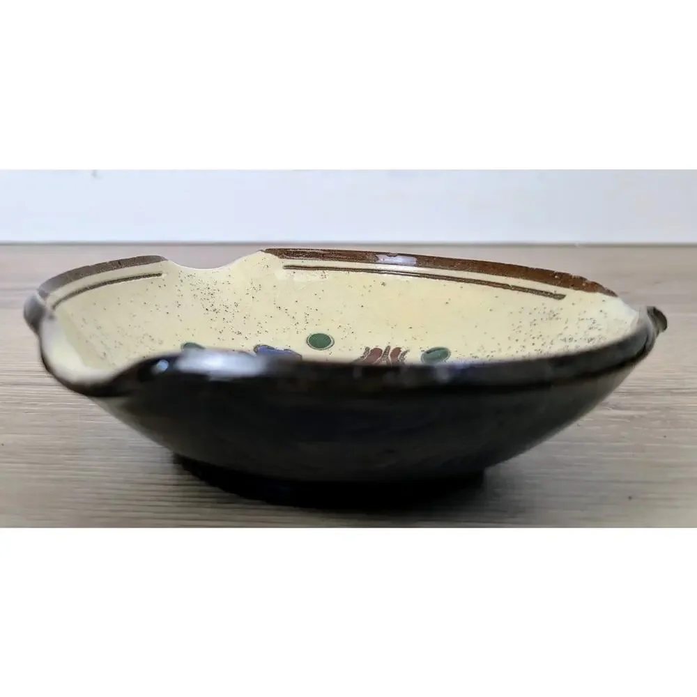 Original Wolfgang Geisler Yellowware Pottery Folk Art Tulip Circular Spoon Rest